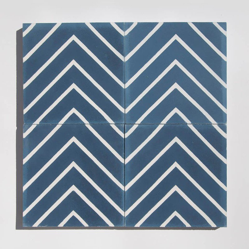 Blue and white zigzag cement tile designed by Glazentile
