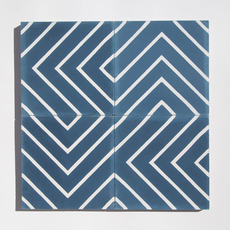Blue and white zigzag cement tile designed by Glazentile