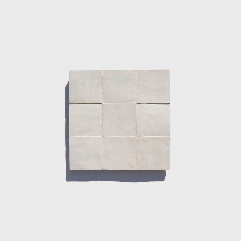 Bright white 4in 10cm zellige tiles from Morocco designed by Glazentile