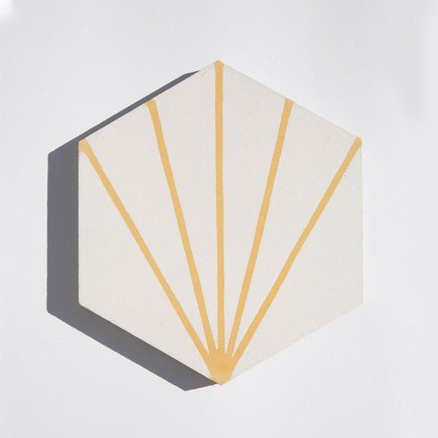 Yellow sunray burst hexagonal cement tile designed by Glazentile