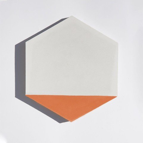White and orange hexagonal cement tile designed by Glazentile