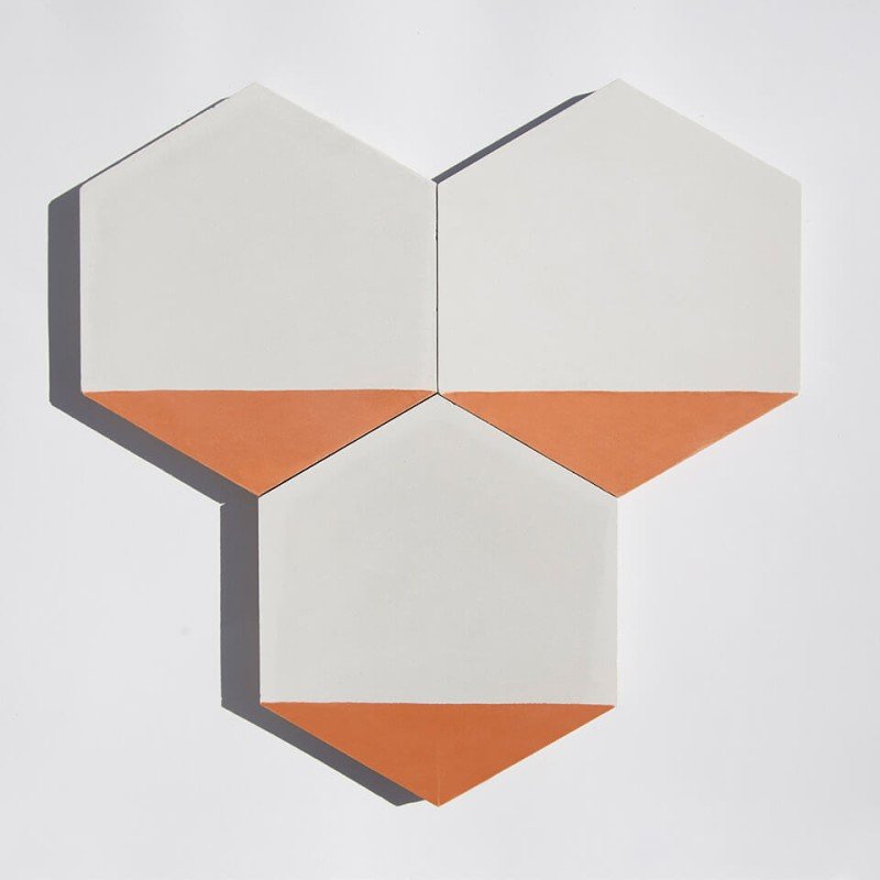 White and orange hexagonal cement tile designed by Glazentile