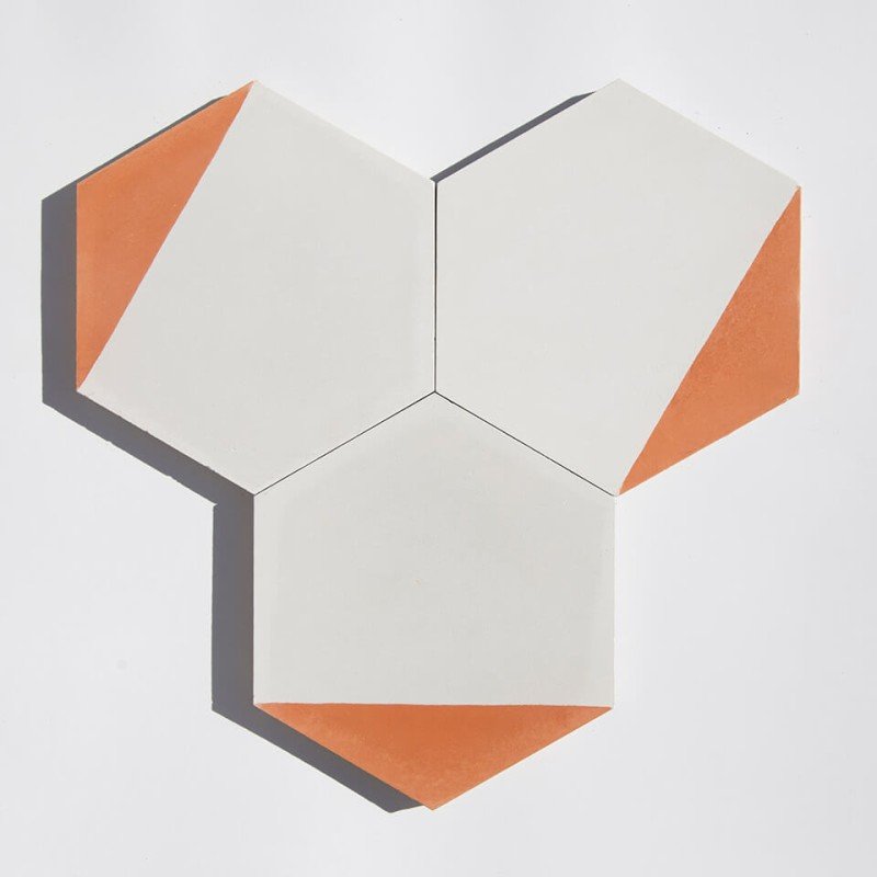 White and orange hexagonal cement tile designed by Glazentile