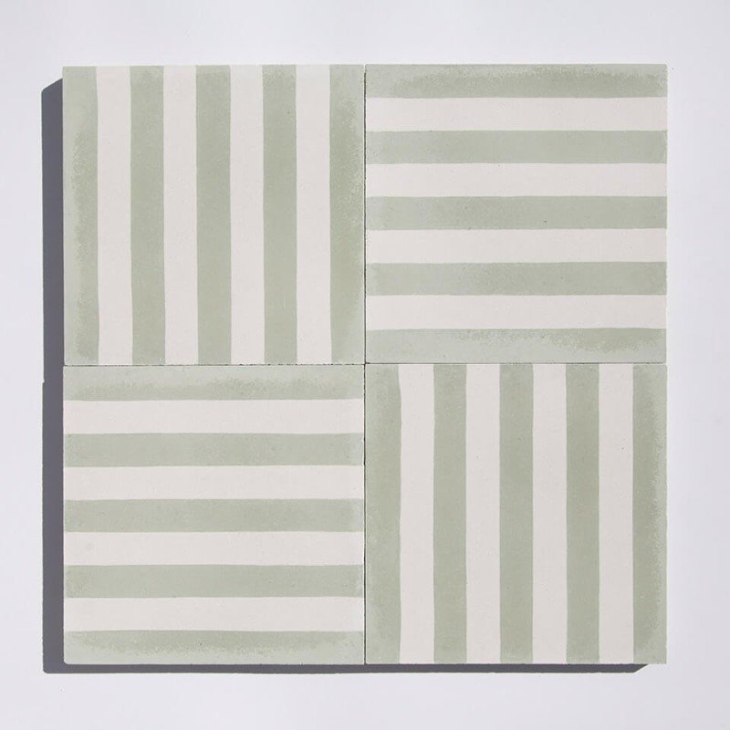 Green and white column cement tiles designed by Glazentile