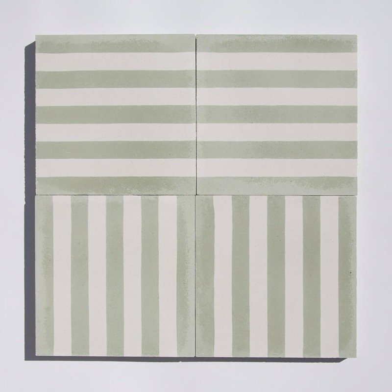Green and white column cement tiles designed by Glazentile