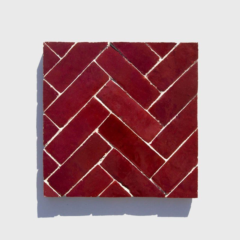 Red bejmat 2x6in 5x15cm bejmat zellige tiles from Morocco designed by Glazentile