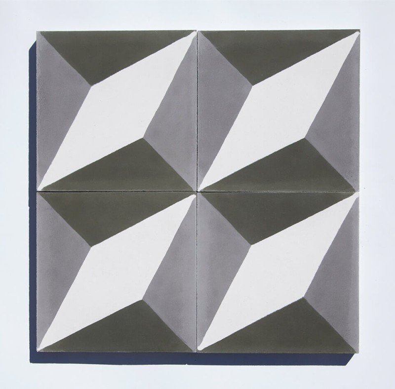Grey and white cube pattern cement tile designed by Glazentile