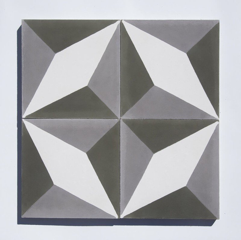 Grey and white cube pattern cement tile designed by Glazentile