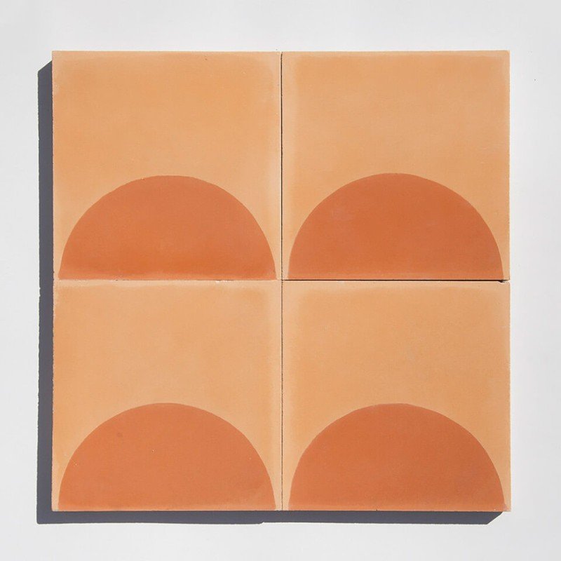 Terracotta half-moon cement tile designed by Glazentile