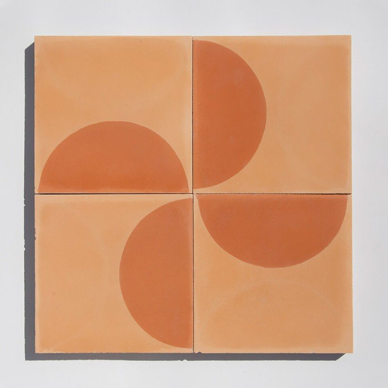 Terracotta half-moon cement tile designed by Glazentile