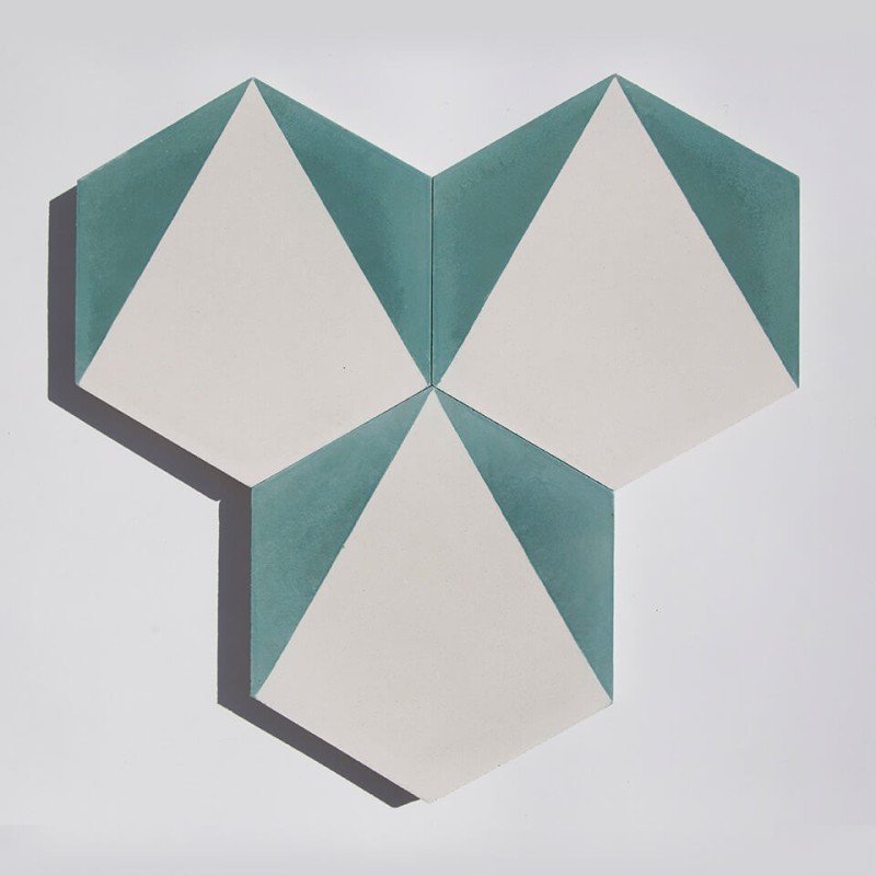 Teal hexagonal cement tile designed by Glazentile