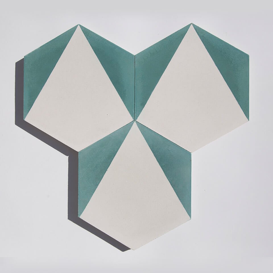 Teal hexagonal cement tile designed by Glazentile