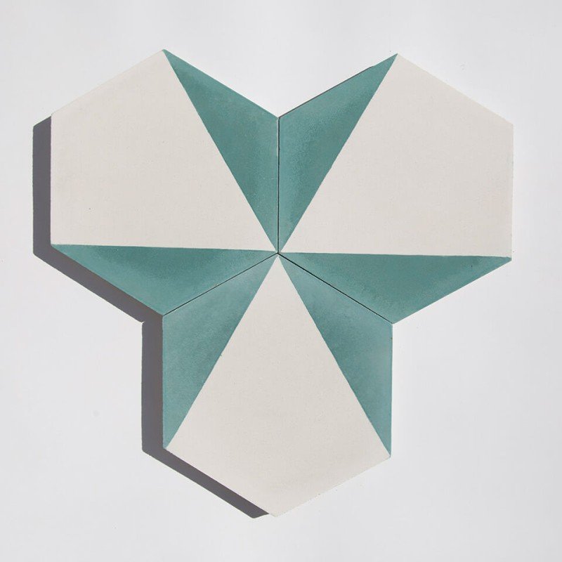 Teal hexagonal cement tile designed by Glazentile