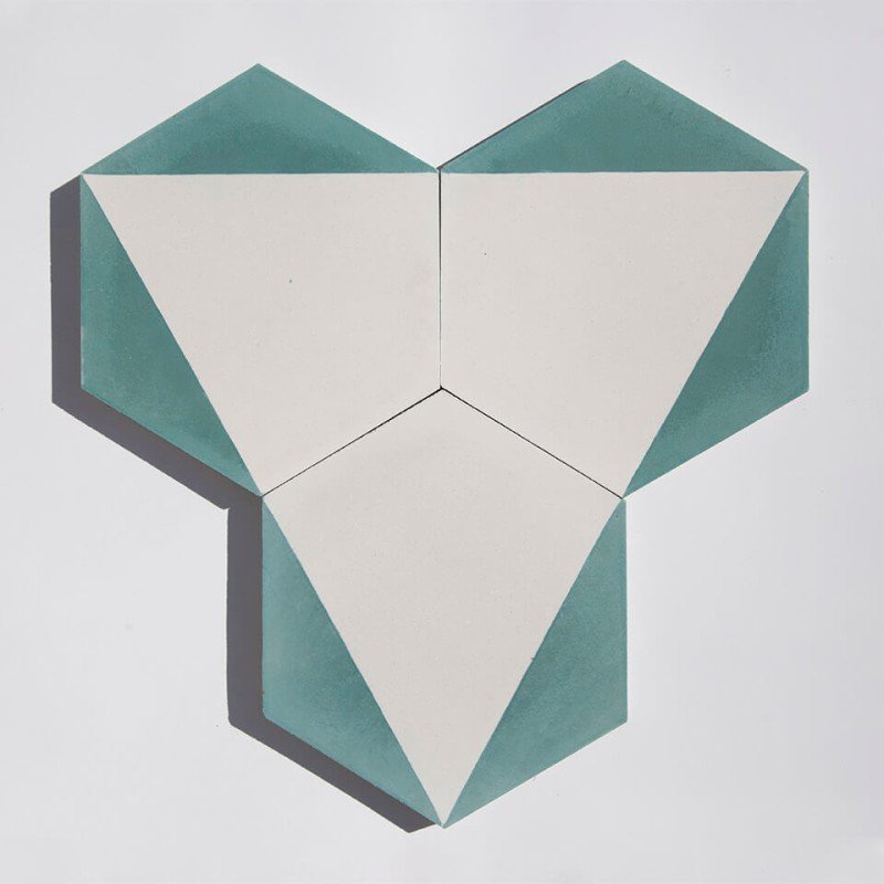 Teal hexagonal cement tile designed by Glazentile