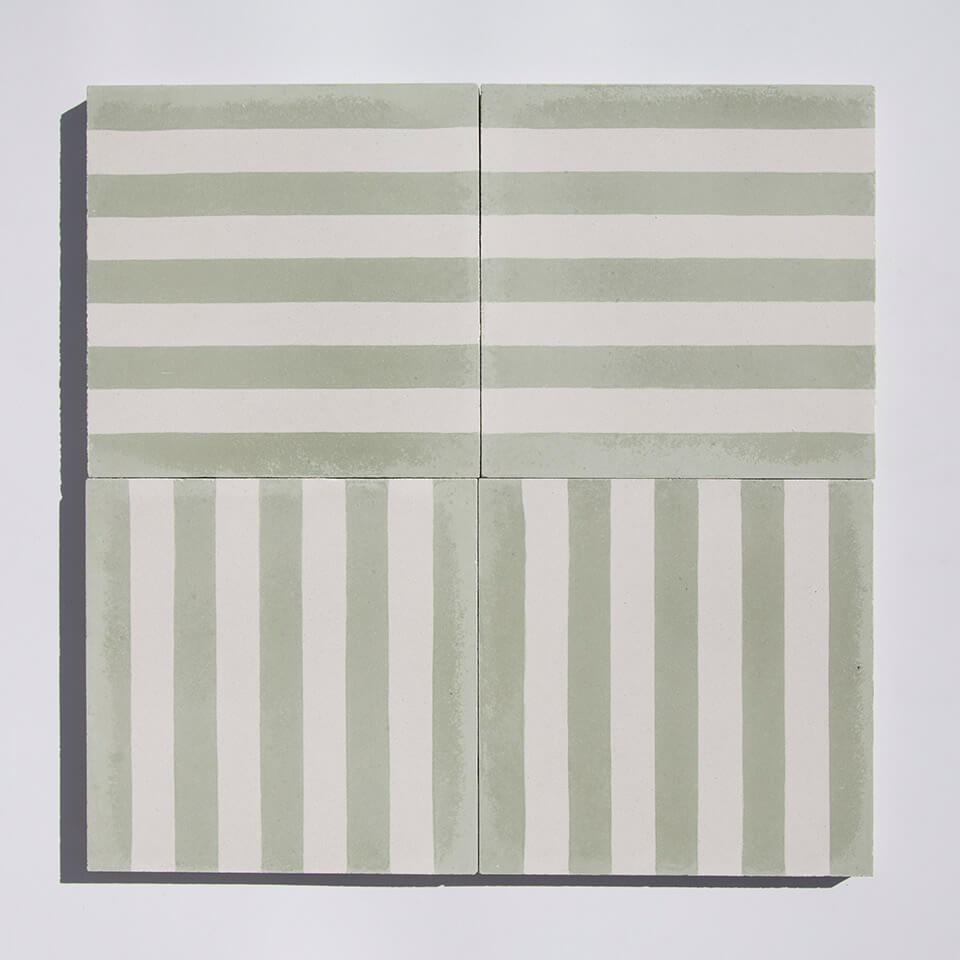 Green and white column cement tiles designed by Glazentile