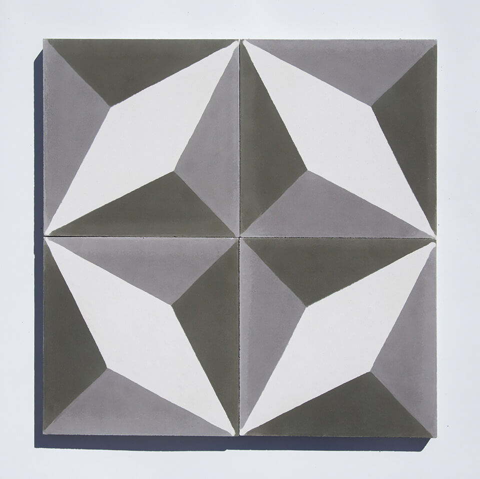 Grey and white cube pattern cement tile designed by Glazentile