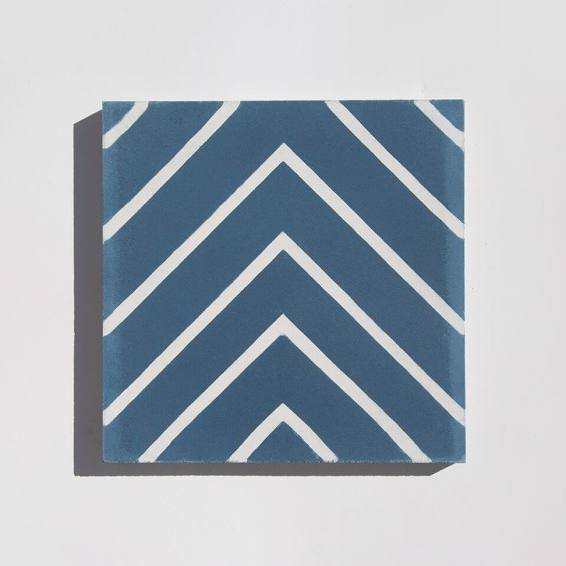 Blue and white zigzag cement tile designed by Glazentile