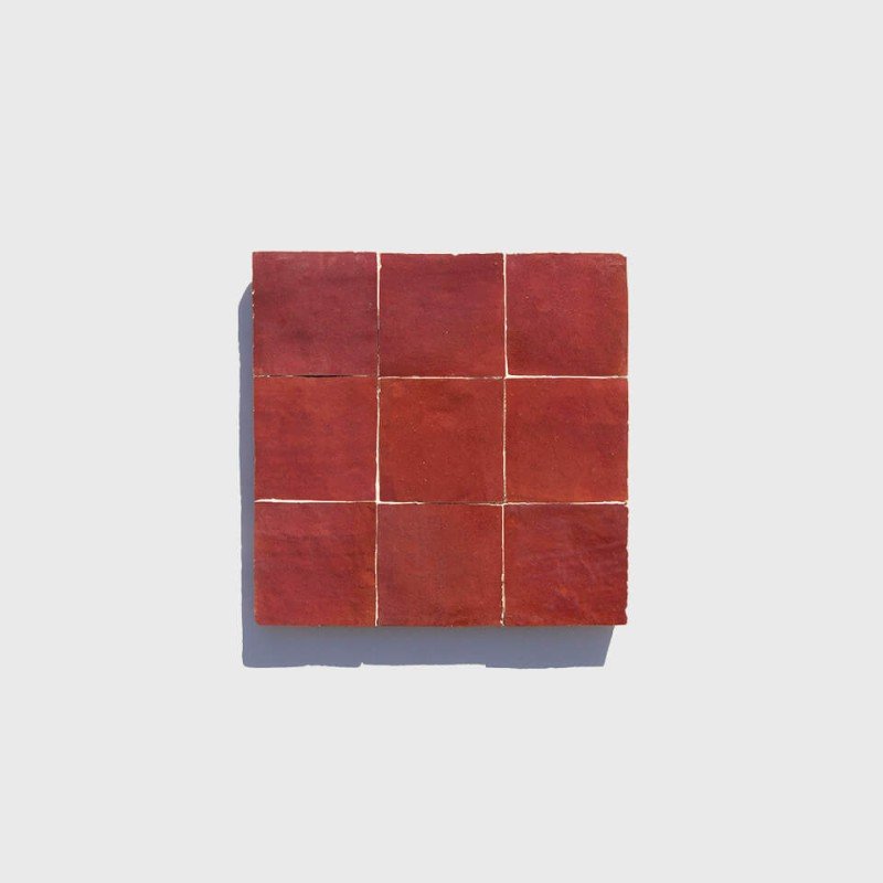 Crimson red 4in 10cm zellige tiles from Morocco designed by Glazentile